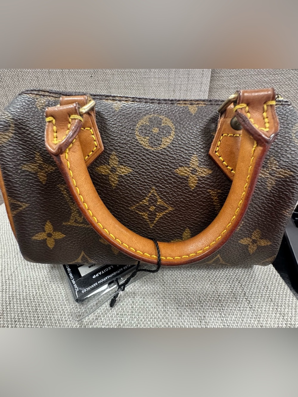 Louis Vuitton Nano Monogram Canvas Satchel with Tan Handles